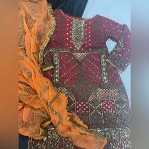 Maroon heavy work party wedding suit